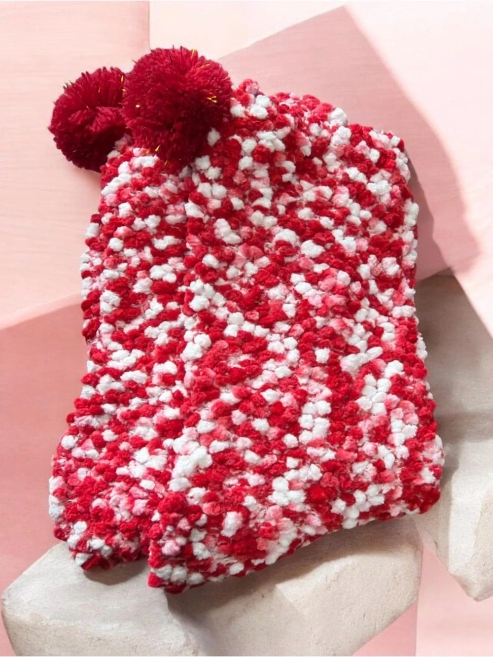 Cute Red & White Pom-Pom Knit Socks